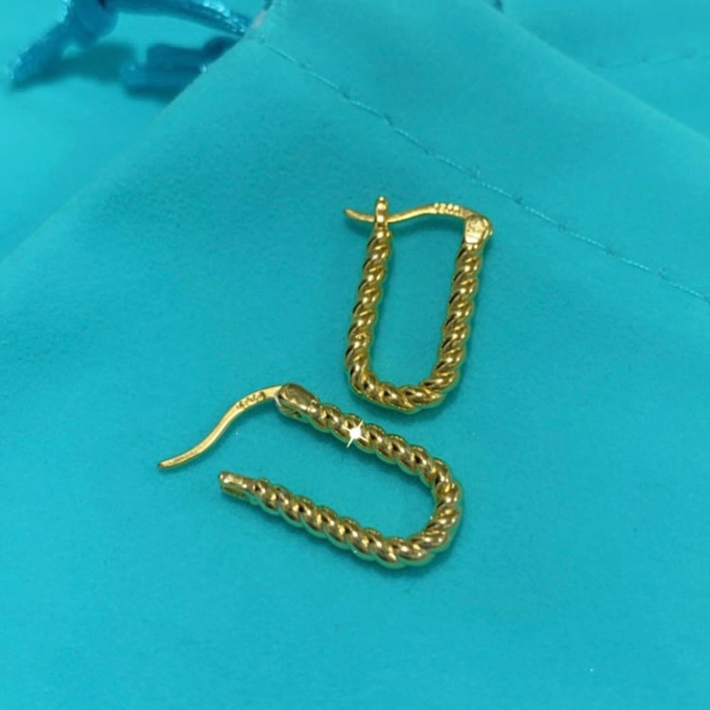 🌟Buy 1 Get 1 FREE Vermeil twisted link hoop earrings gold sterling silver - Picture 8 of 10
